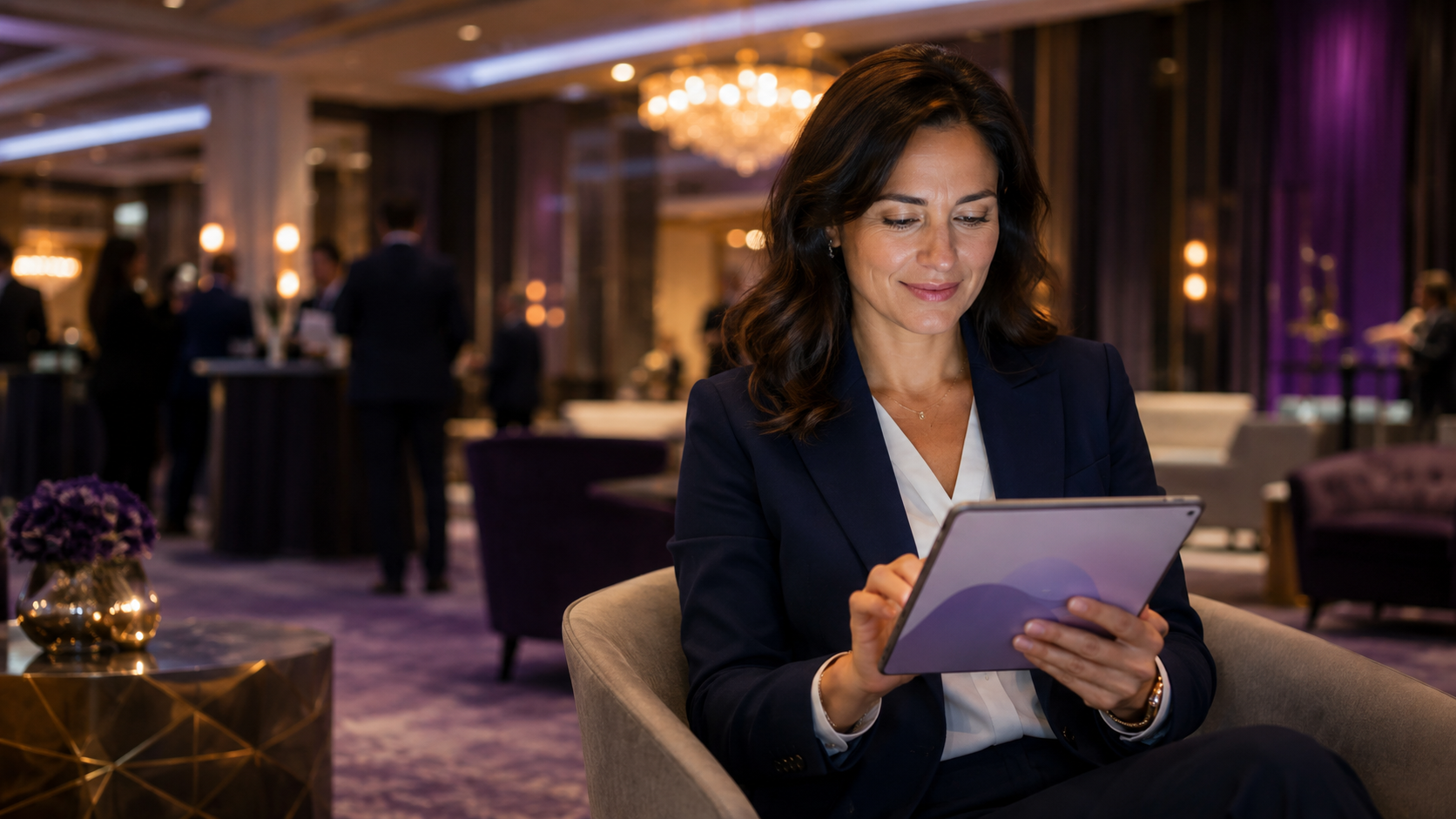 A meeting professional completing an event application on a tablet